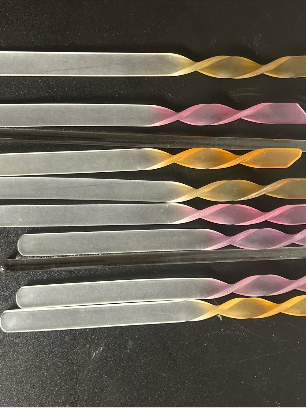 Vintage lucite or acrylic swizzle sticks stirs frosted flat handles